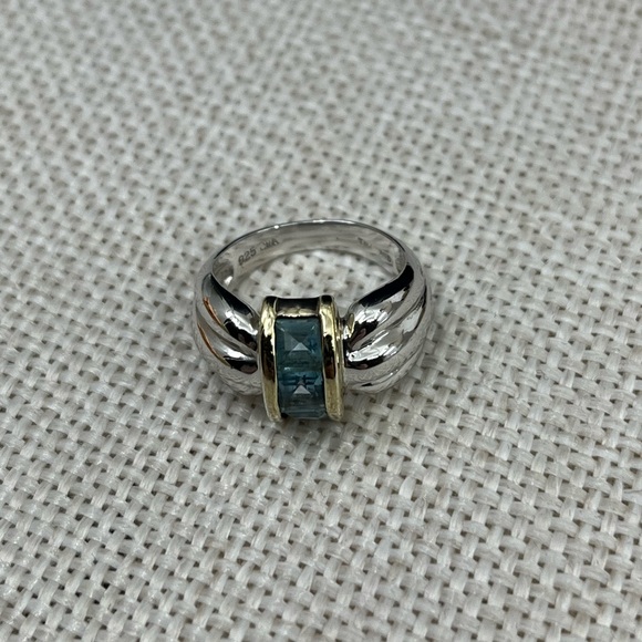Vintage Sterling Silver with Gold Accents & Blue Gemstone Ring Size 4.75 - Picture 12 of 17
